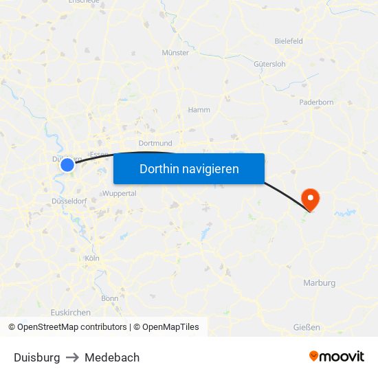 Duisburg to Medebach map