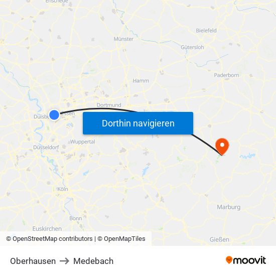 Oberhausen to Medebach map