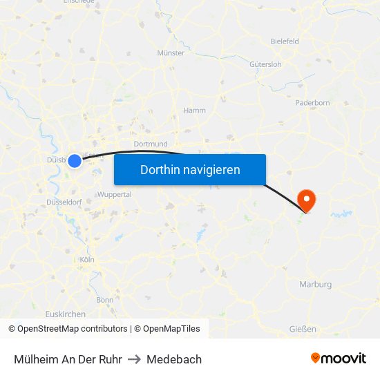 Mülheim An Der Ruhr to Medebach map