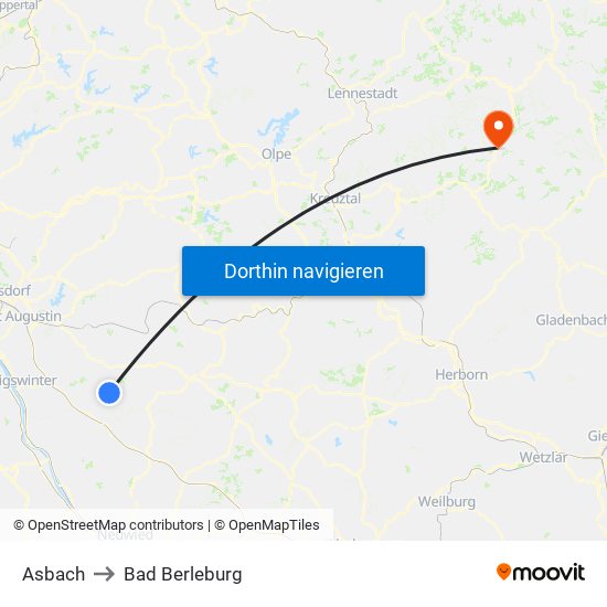 Asbach to Bad Berleburg map