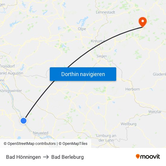 Bad Hönningen to Bad Berleburg map