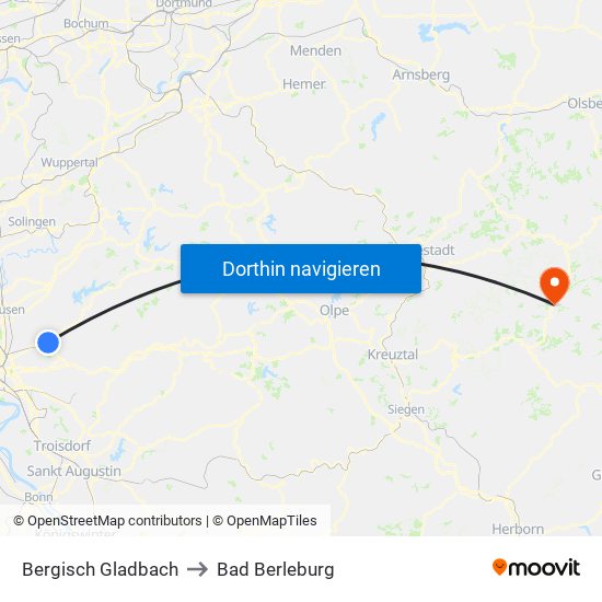 Bergisch Gladbach to Bad Berleburg map
