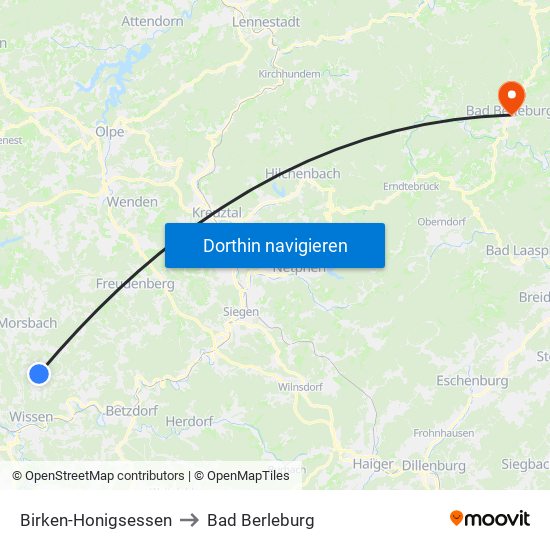 Birken-Honigsessen to Bad Berleburg map