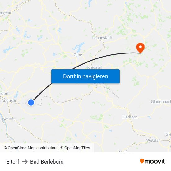 Eitorf to Bad Berleburg map
