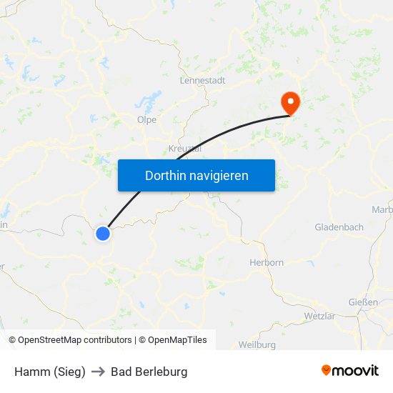 Hamm (Sieg) to Bad Berleburg map