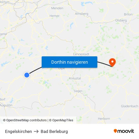 Engelskirchen to Bad Berleburg map