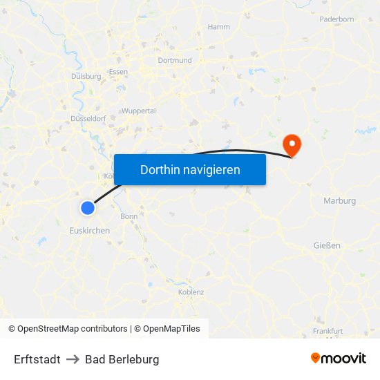 Erftstadt to Bad Berleburg map