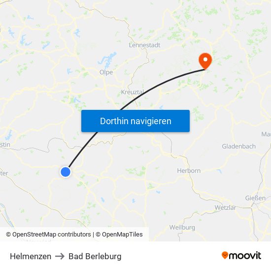 Helmenzen to Bad Berleburg map