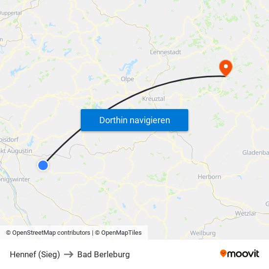 Hennef (Sieg) to Bad Berleburg map
