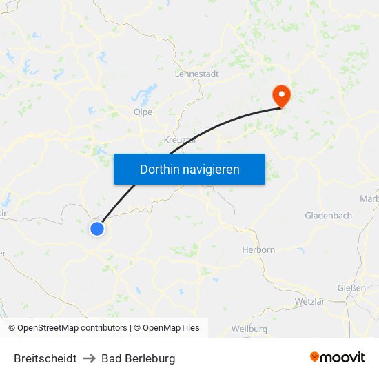 Breitscheidt to Bad Berleburg map
