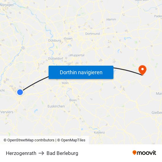 Herzogenrath to Bad Berleburg map