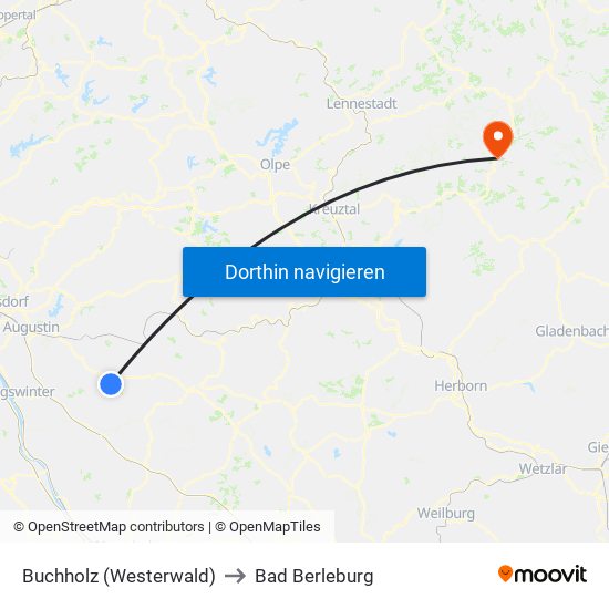 Buchholz (Westerwald) to Bad Berleburg map