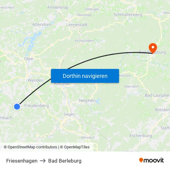 Friesenhagen to Bad Berleburg map
