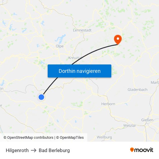 Hilgenroth to Bad Berleburg map