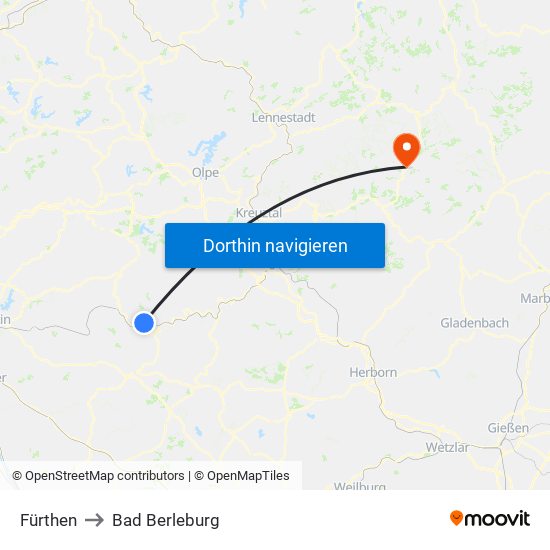 Fürthen to Bad Berleburg map