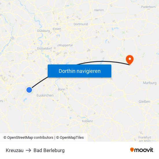 Kreuzau to Bad Berleburg map