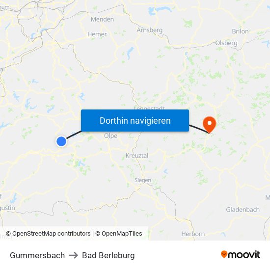 Gummersbach to Bad Berleburg map