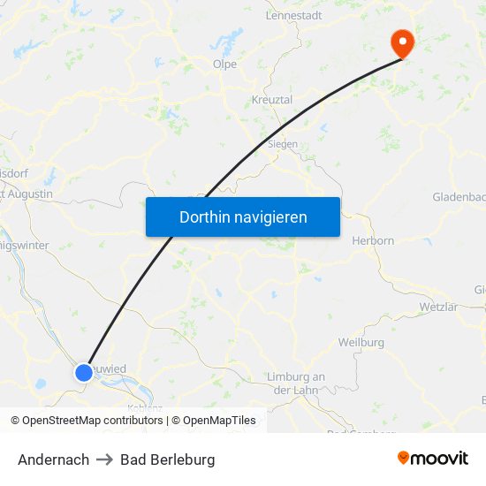 Andernach to Bad Berleburg map