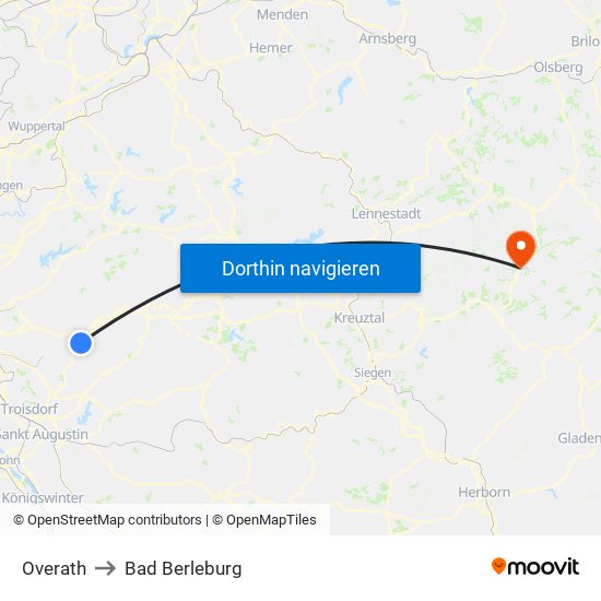 Overath to Bad Berleburg map