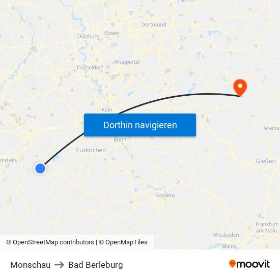 Monschau to Bad Berleburg map
