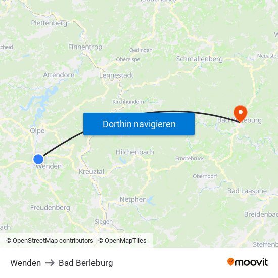Wenden to Bad Berleburg map