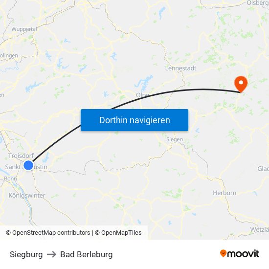 Siegburg to Bad Berleburg map