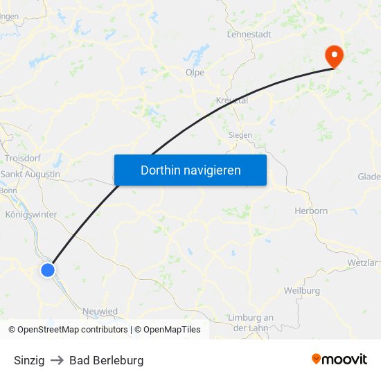 Sinzig to Bad Berleburg map