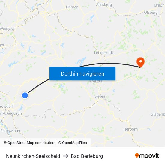Neunkirchen-Seelscheid to Bad Berleburg map
