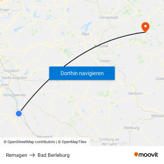 Remagen to Bad Berleburg map