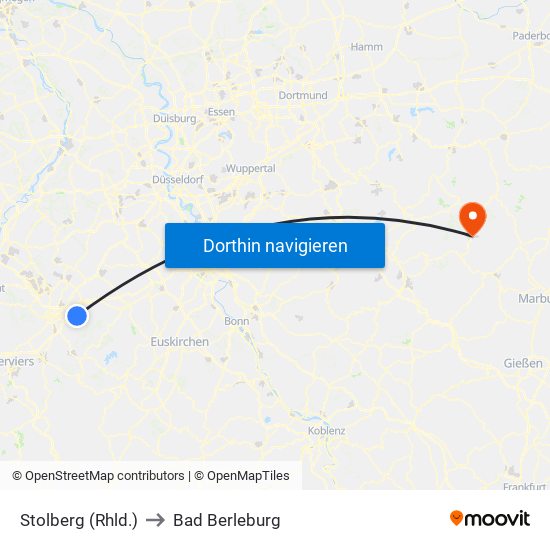 Stolberg (Rhld.) to Bad Berleburg map