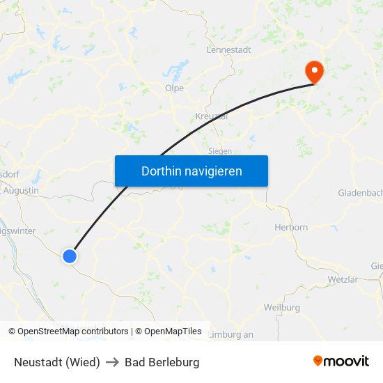 Neustadt (Wied) to Bad Berleburg map