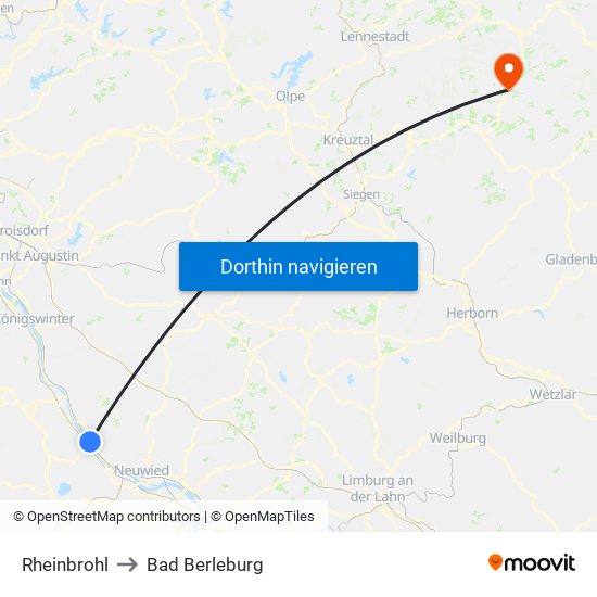 Rheinbrohl to Bad Berleburg map