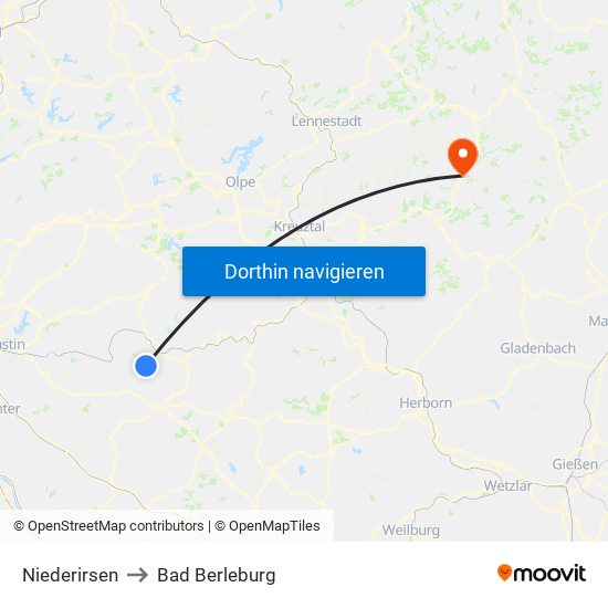 Niederirsen to Bad Berleburg map