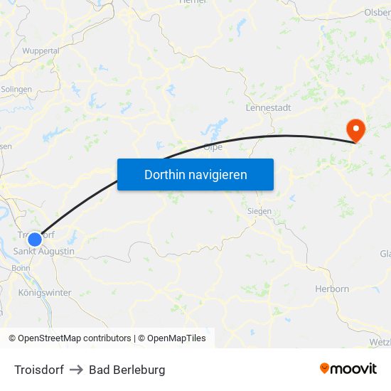 Troisdorf to Bad Berleburg map