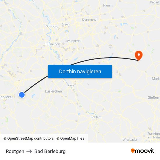 Roetgen to Bad Berleburg map