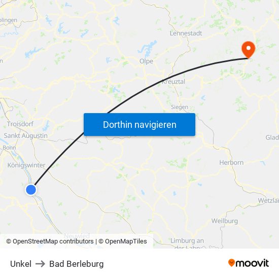 Unkel to Bad Berleburg map