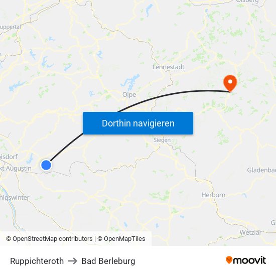Ruppichteroth to Bad Berleburg map