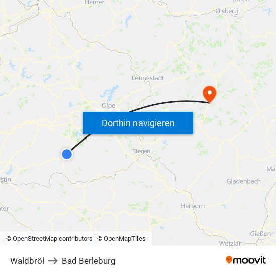 Waldbröl to Bad Berleburg map