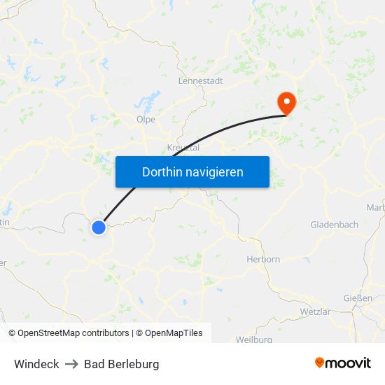 Windeck to Bad Berleburg map