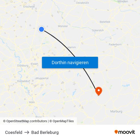 Coesfeld to Bad Berleburg map