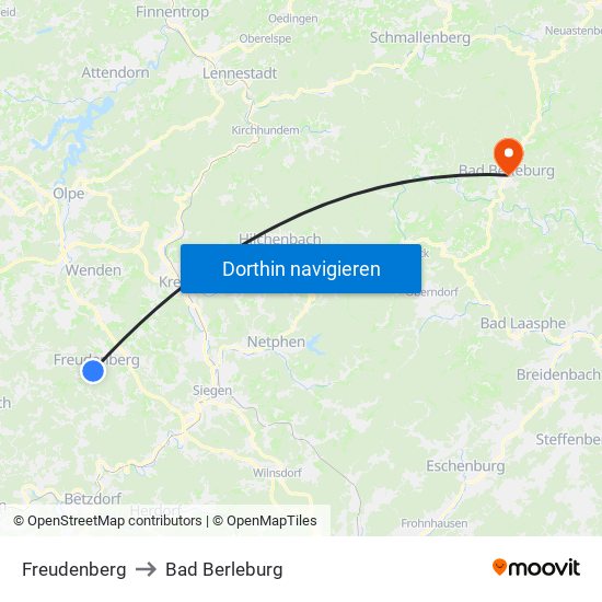 Freudenberg to Bad Berleburg map