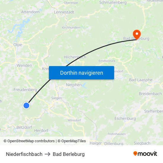 Niederfischbach to Bad Berleburg map