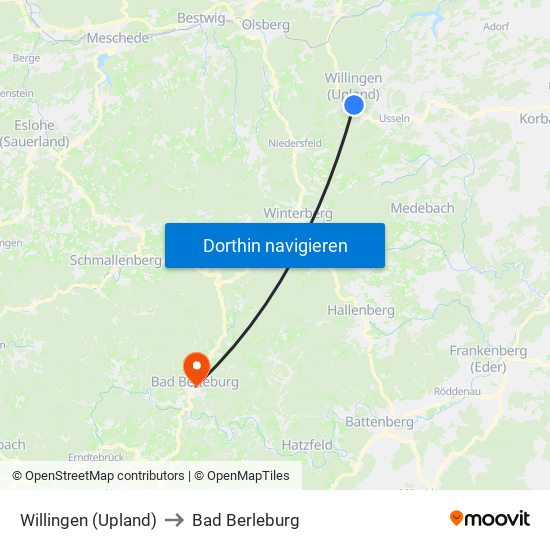 Willingen (Upland) to Bad Berleburg map