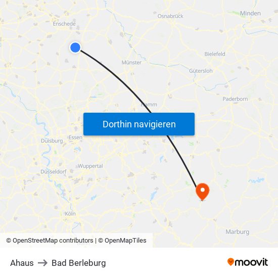 Ahaus to Bad Berleburg map