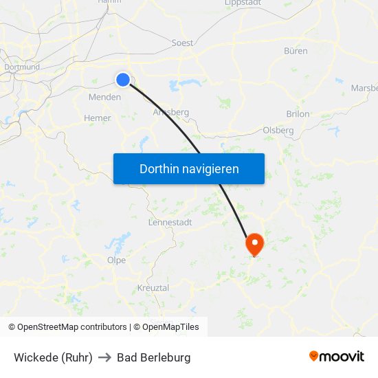 Wickede (Ruhr) to Bad Berleburg map