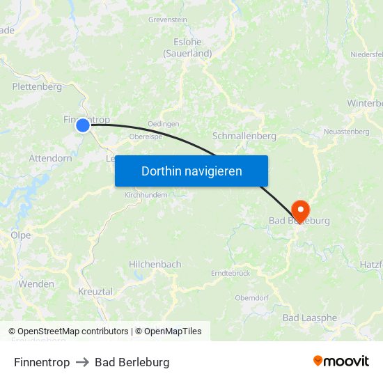 Finnentrop to Bad Berleburg map