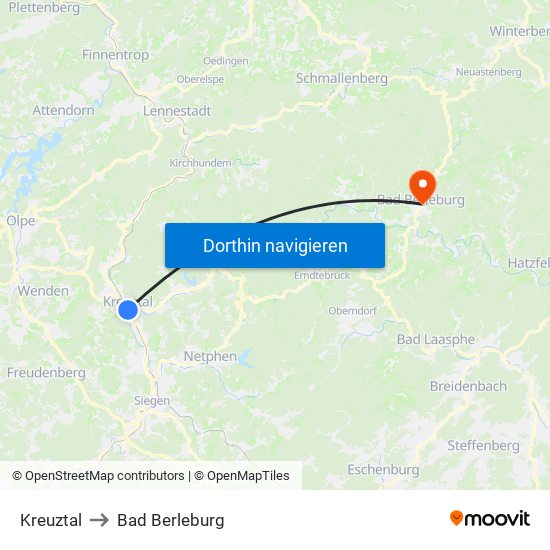 Kreuztal to Bad Berleburg map