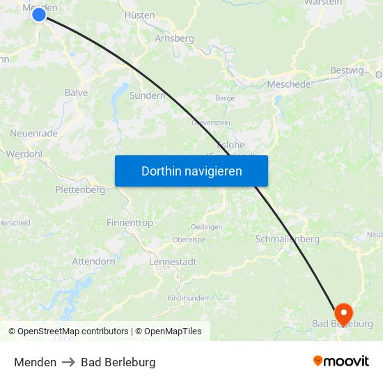 Menden to Bad Berleburg map