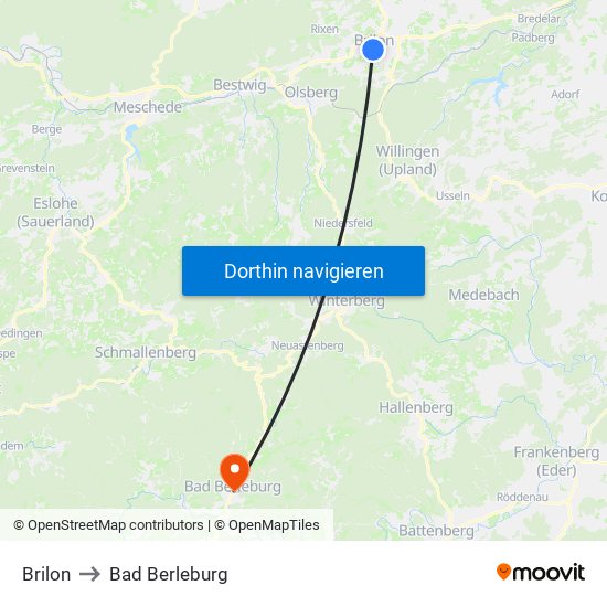 Brilon to Bad Berleburg map
