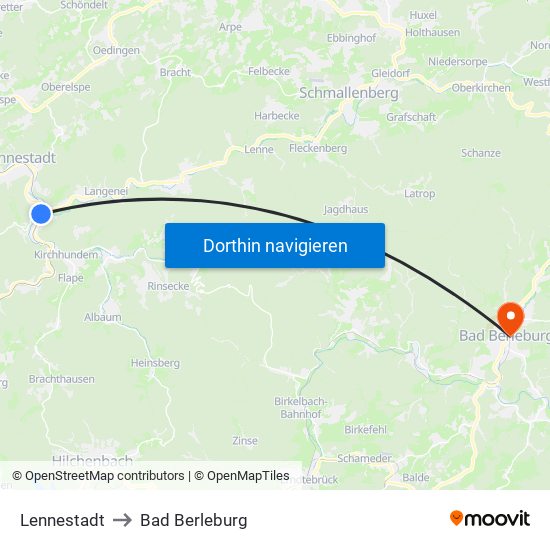 Lennestadt to Bad Berleburg map